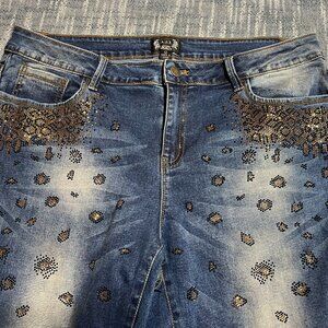 AZI Oli & Sofia Jeans Dark Wash Jeans with Rhinestone Black Gold A.Z.I.